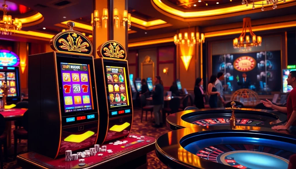 Spin exciting reels on the slot online terpercaya, an elegant machine surrounded by casino ambiance.