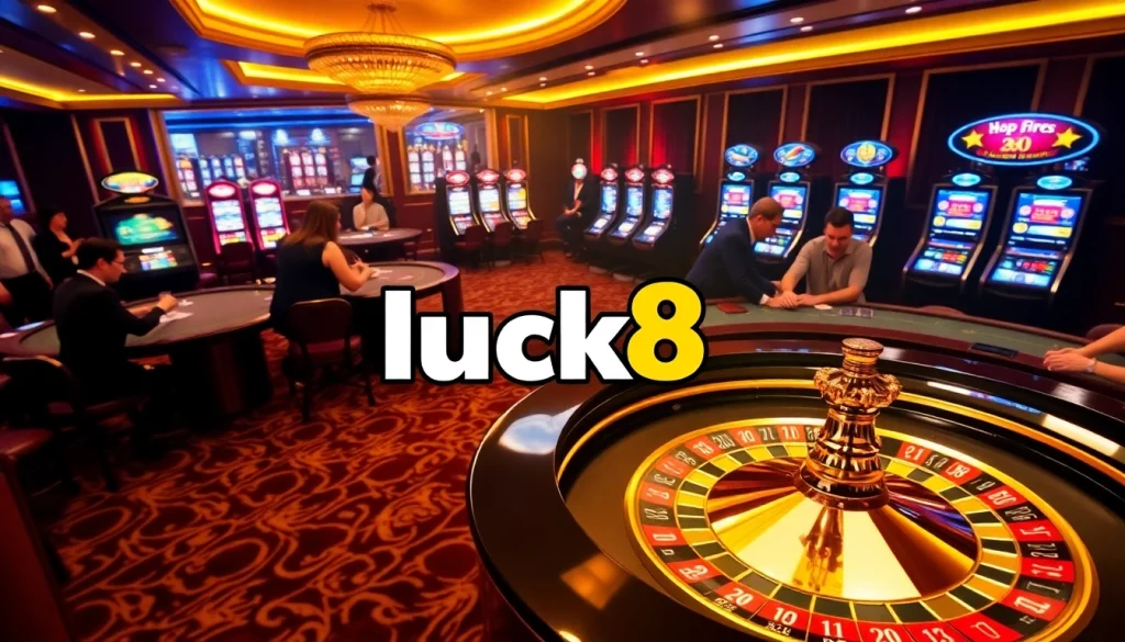 Experience the excitement of luck8 in a luxurious casino with poker games and roulette.